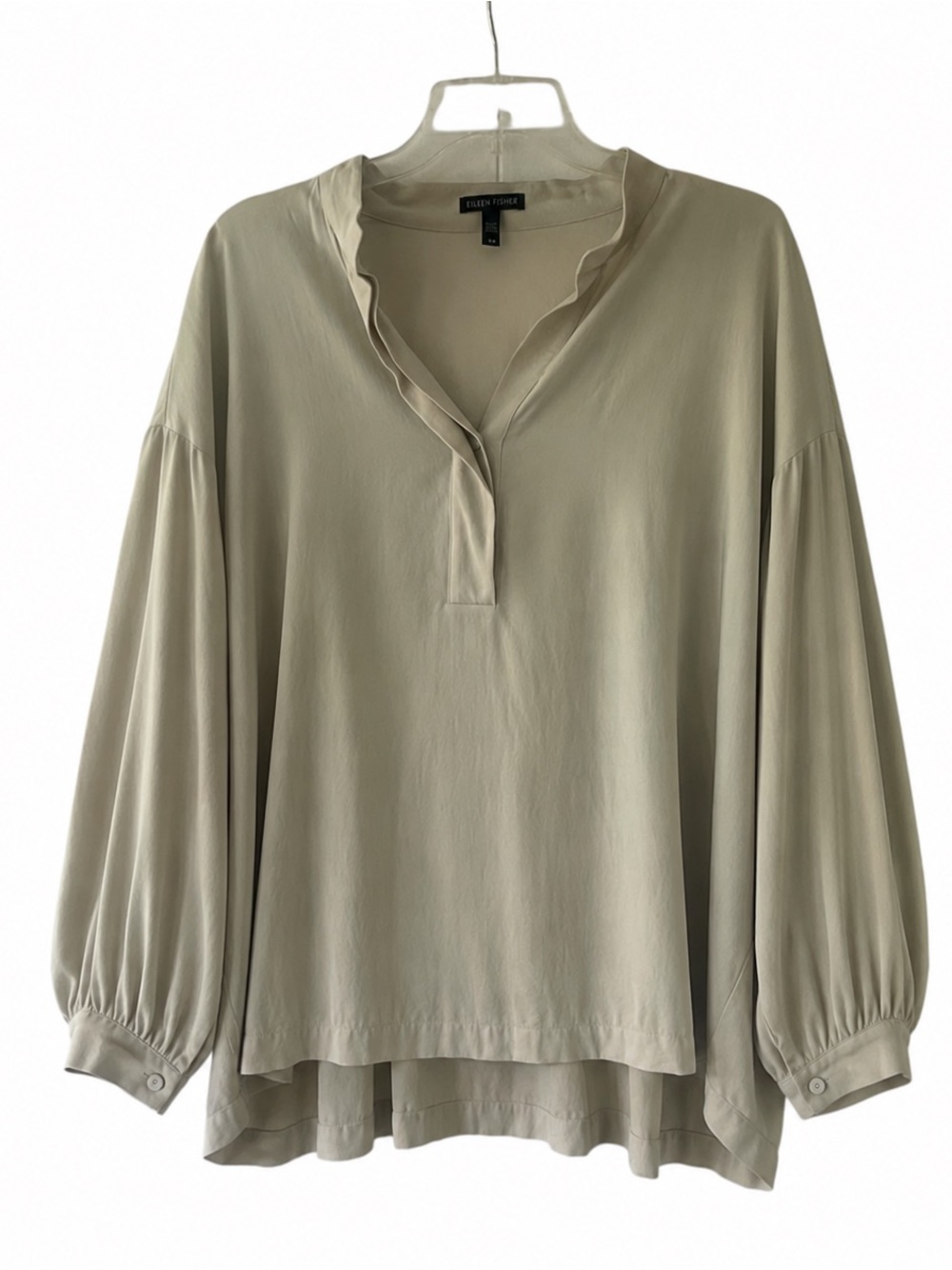 Eileen Fisher 100% Silk Blouse Size L grey